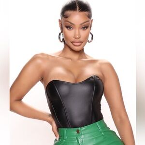 Fashion Nova Black Faux Leather Corset Bandeau Top